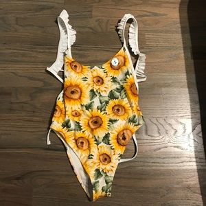 Sunflower Print One Piece Bathing Suit